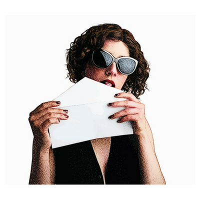 lady licking envelope gum