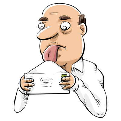 cartoon licking envelope