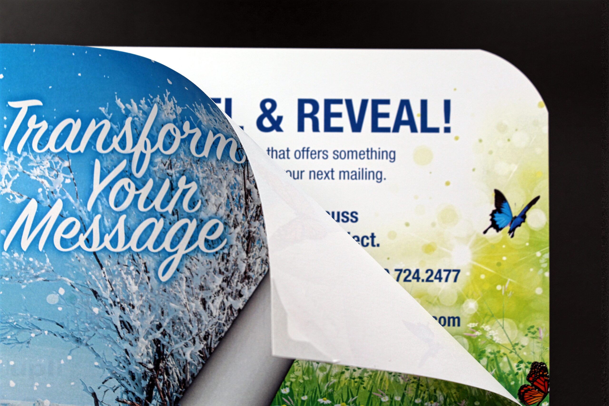 One example of Tension’s interactive Peel and Reveal direct mail postcards.